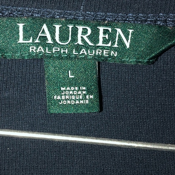 Lauren Ralph Lauren Large Long Sleeve Shirt Navy Blue Brown Faux Suede Accents - Picture 5 of 8